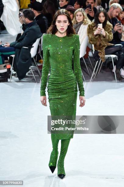 Teddy Quinlivan walks the runway during the Alexandre Vauthier Spring Summer 2019 show as part of Paris Fashion Week on January 22, 2019 in Paris,...