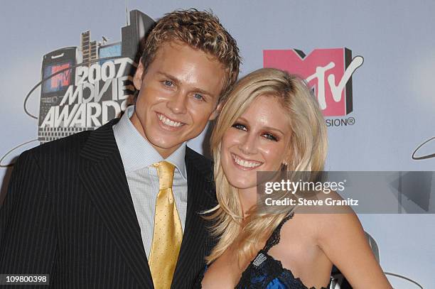 Spencer Pratt and Heidi Montag during 2007 MTV Movie Awards - Press Room at Gibson Amphitheater in Los Angeles, California, United States.