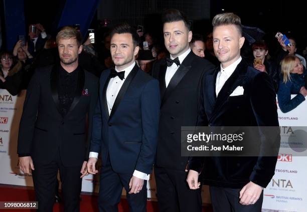 Kian Egan, Shane Filan, Markus Feehily and Nicky Byrne of Westlife attend the National Television Awards held at The O2 Arena on January 22, 2019 in...