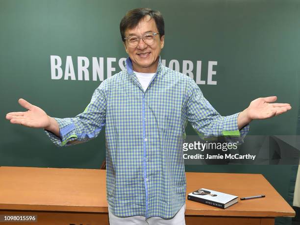 Jackie Chan signs copies of his new book "Never Grow Up" at Barnes & Noble, 5th Avenue on January 22, 2019 in New York City.