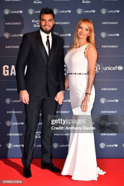 Sergio Romero and wife Eliana Guercio attend the United for Unicef Gala Dinner at Old Trafford on January 22, 2019 in Manchester, England.