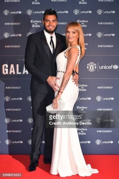 Sergio Romero and wife Eliana Guercio attend the United for Unicef Gala Dinner at Old Trafford on January 22, 2019 in Manchester, England.