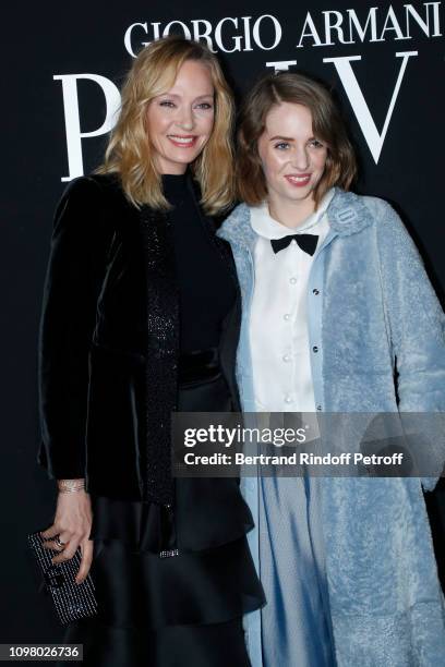 Uma Thurman and her daughter Maya Hawke attend the Giorgio Armani Prive Haute Couture Spring Summer 2019 show as part of Paris Fashion Week on...