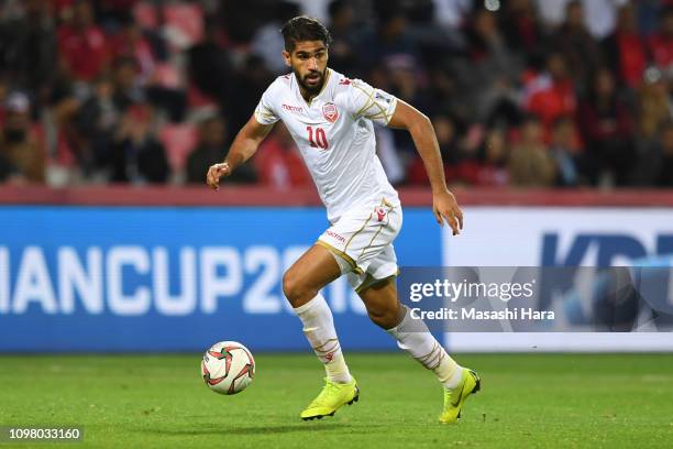 Abdulla Yusuf Helal of Bahrain in action during the AFC Asian Cup round of 16 match between South Korea and Bahrain at Rashid Stadium on January 22,...