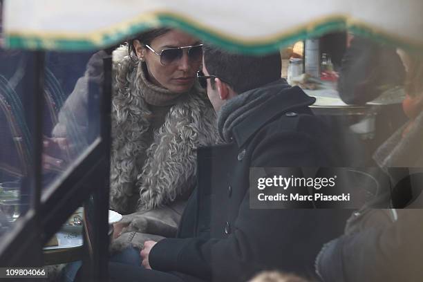 Spanish actress/model Ines Sastre enjoys lunch on the terrace of the 'Cafe de Flore' in Saint Germain des Pres on March 5, 2011 in Paris, France.