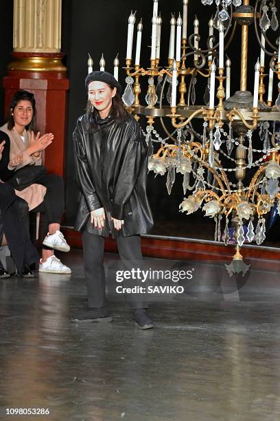 Fashion designer Woo Youngmi walks the runway during the Wooyoungmi Menswear Fall/Winter 2019-2020 fashion show as part of Paris Fashion Week on...