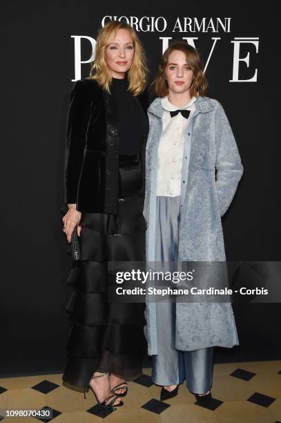 Uma Thurman and her daughter Maya Hawke attend the Giorgio Armani Prive Haute Couture Spring Summer 2019 show as part of Paris Fashion Week on...