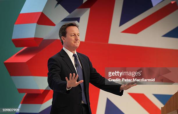 Prime Minister David Cameron speaks at the Conservative Spring Forum on March 6, 2011 in Cardiff, Wales. Mr Cameron set out his strategy for kick...