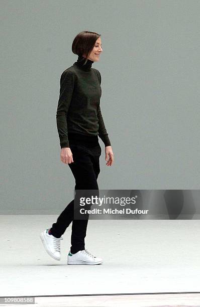Phoebe Philo walks the runway during the Celine Ready to Wear Autumn/Winter 2011/2012 show during Paris Fashion Week on March 6, 2011 in Paris,...