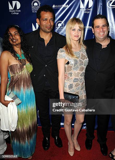 Chittra Sukhu, Mario Van Peebles and Ambyr Childers and Randall Emmett attends the World Premiere of Things Fall Apart at 2011 Miami International...