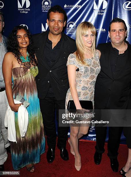 Chittra Sukhu, Mario Van Peebles and Ambyr Childers and Randall Emmett attends the World Premiere of Things Fall Apart at 2011 Miami International...