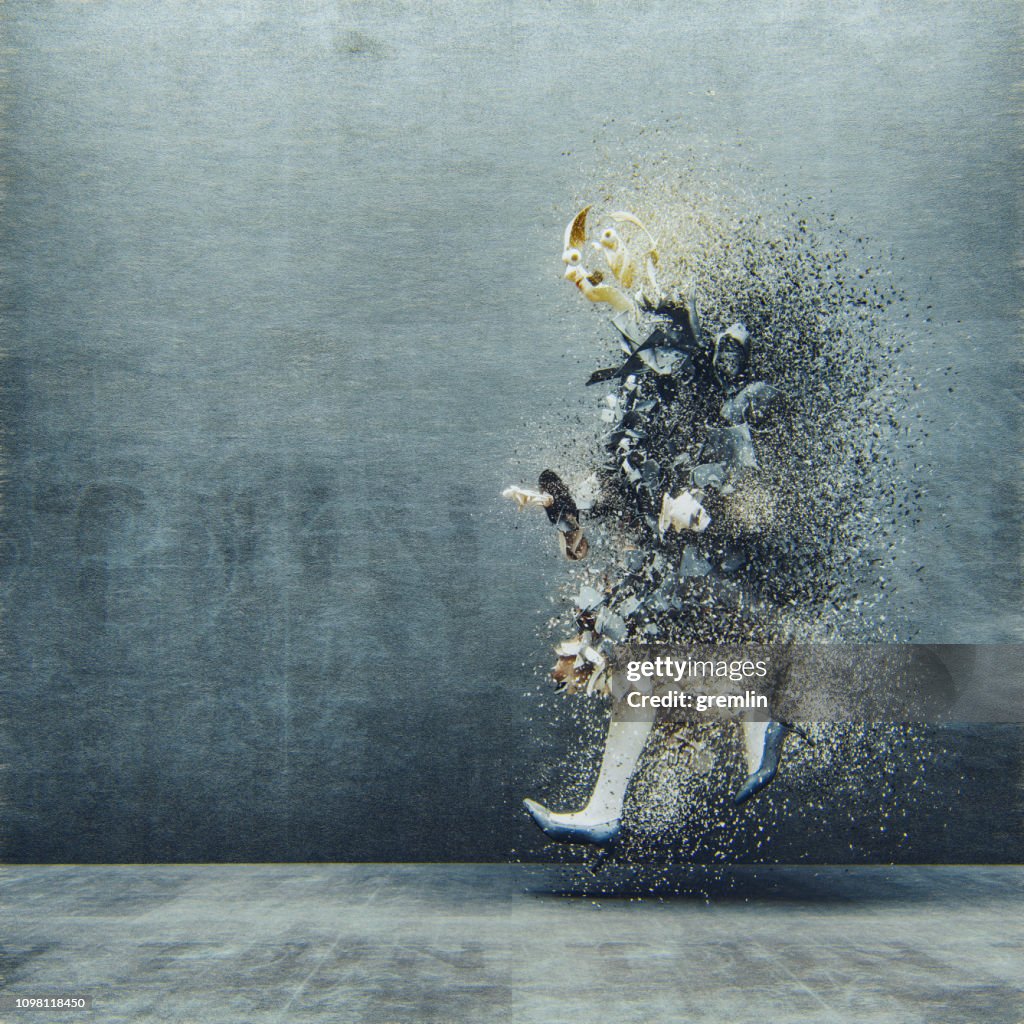 Surreal abstract businesswoman disintegration