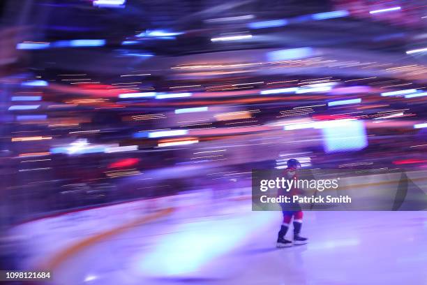 Nicklas Backstrom of the Washington Capitals warms up before playing against the San Jose Sharks during the first period at Capital One Arena on...