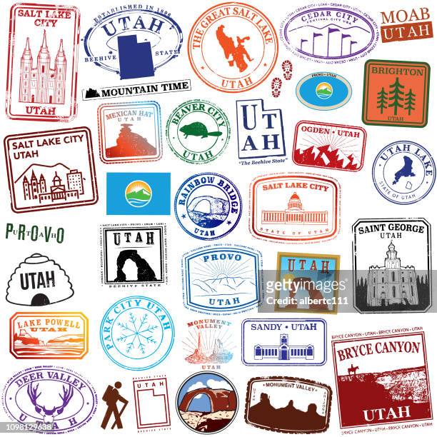 ilustrações, clipart, desenhos animados e ícones de estado de utah retrô selos - lake powell