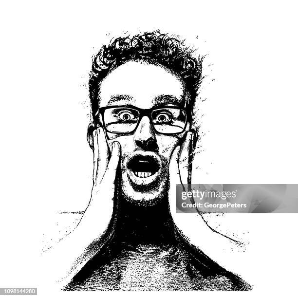 young man with shocked facial expression - head in hands vector stock illustrations