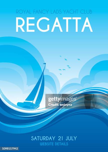 ilustraciones, imágenes clip art, dibujos animados e iconos de stock de cartel de regata de vela - sailing ship