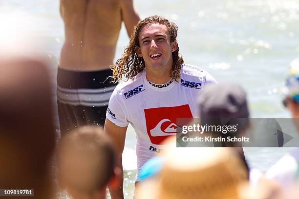 Matt Wilkinson of Australia smiles after winning his round 3 heat of the Quiksilver Pro on March 7, 2011 in Gold Coast, Australia.