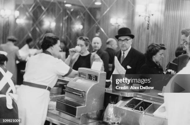 Customers and staff at Forte's coffee bar in Coventry Street, London, 4th November 1955. Original publlication: Picture Post - 8628 - Coffee Bars -...