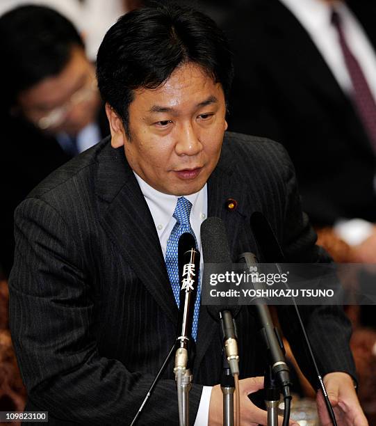 Yukio Edano, Japanese Chief Cabinet Secretary and acting foreign minister answers a question during the upper house's budget committee session at the...