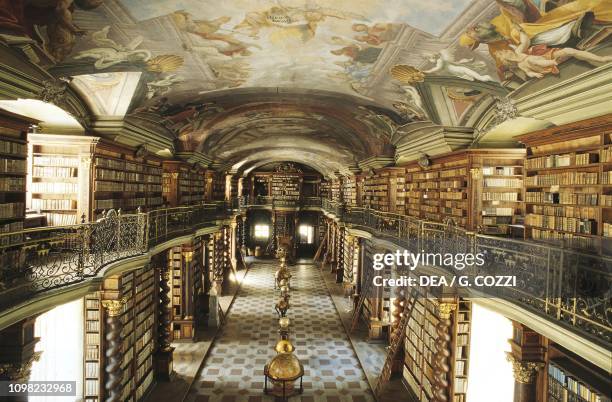 Baroque hall of National Library of Czech Republic, within the old Jesuit College Clementinum, historic centre of Prague , Czech Republic, 16th-17th...