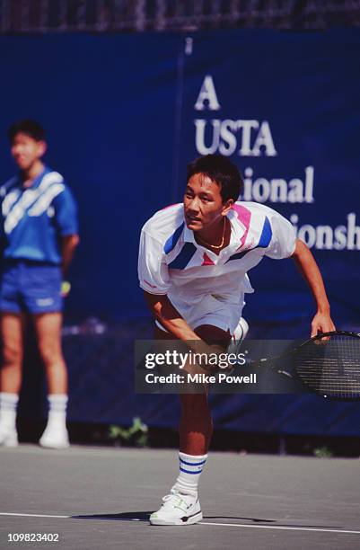 American tennis player Michael Chang competing in a US championship, August 1988.