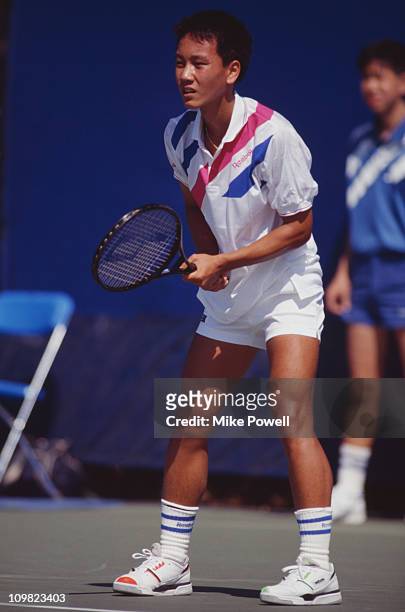 American tennis player Michael Chang competing in a US championship, August 1988.