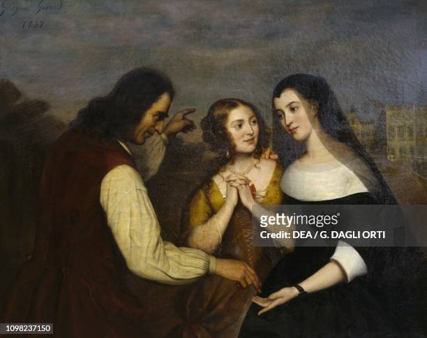 Madame Francoise d'Aubigne, Marquise of Maintenon, with Ninon de Lenclos and Andre Le Notre painting by Georgine Gerard.