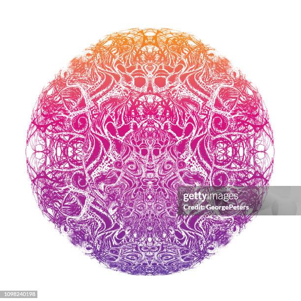 devil trap mandala - tree root 3d stock illustrations