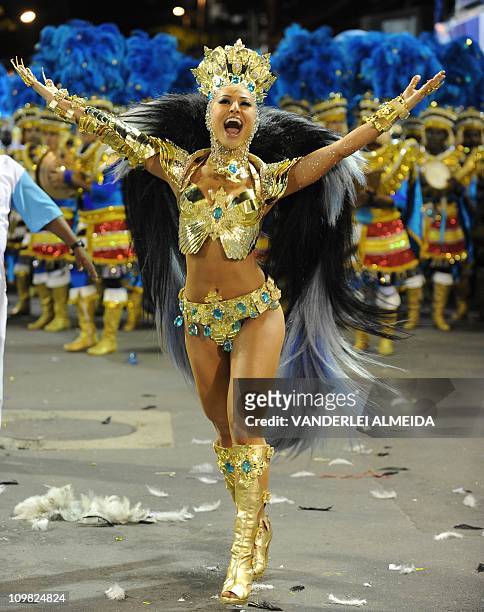 Sabrina Sato of the Vila Isabel samba school performs during the first night of Carnival parades at the Sambadrome in Rio de Janeiro on March 7,...