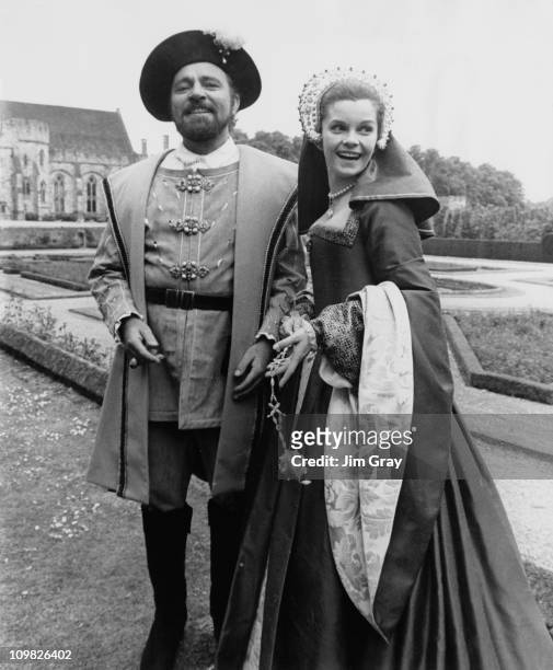 Welsh actor Richard Burton with Canadian actress Genevieve Bujold at Penshurst Place in Kent, for the filming of 'Anne of The Thousand Days', 13th...