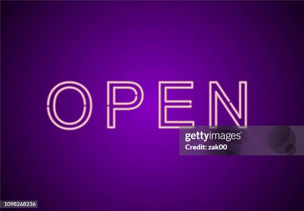 open neon sign - electrical distribution stock illustrations
