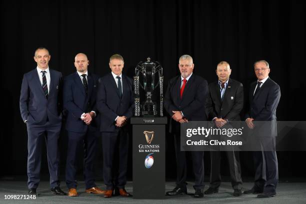 Six nations international rugby coaches Scotland's Gregor Townsend, Italy's Conor O'Shea, Ireland's Joe Schmidt, Wales' Warren Gatland, England's...
