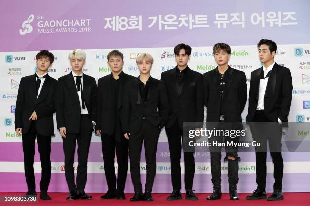 Members of boy band iKON attend the 8th Gaon Chart K-Pop Awards on January 23, 2019 in Seoul, South Korea.
