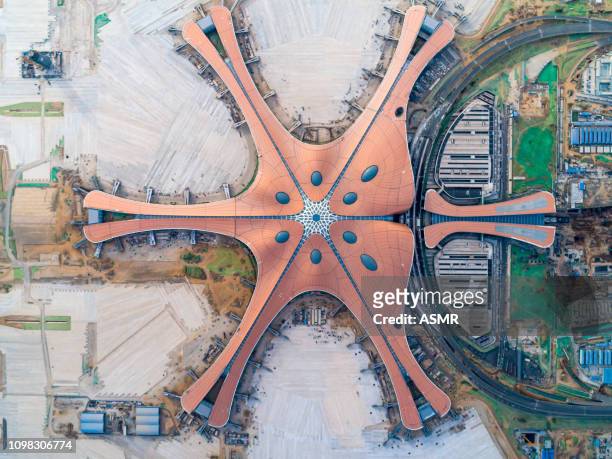 beijing daxing airport aerial view - airport runway from above stock pictures, royalty-free photos & images