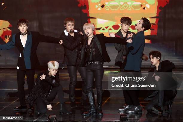 Boy band iKon performs on stage during the 8th Gaon Chart K-Pop Awards on January 23, 2019 in Seoul, South Korea.