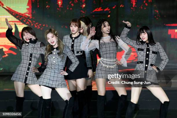 Girl group TWICE performs on stage during the 8th Gaon Chart K-Pop Awards on January 23, 2019 in Seoul, South Korea.