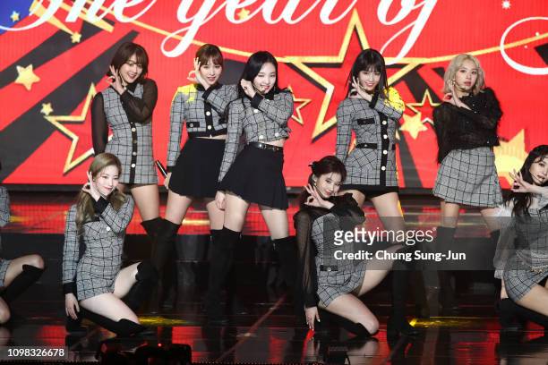 Girl group TWICE performs on stage during the 8th Gaon Chart K-Pop Awards on January 23, 2019 in Seoul, South Korea.