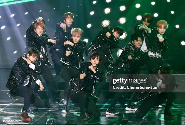 Boy band The Boyz performs on stage during the 8th Gaon Chart K-Pop Awards on January 23, 2019 in Seoul, South Korea.