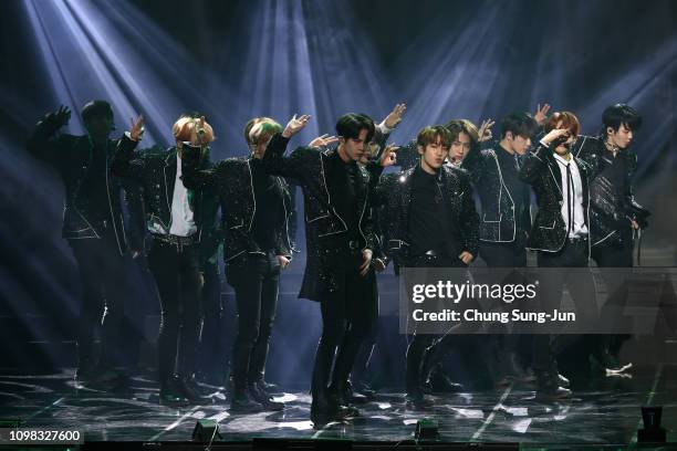 Boy band The Boyz performs on stage during the 8th Gaon Chart K-Pop Awards on January 23, 2019 in Seoul, South Korea.