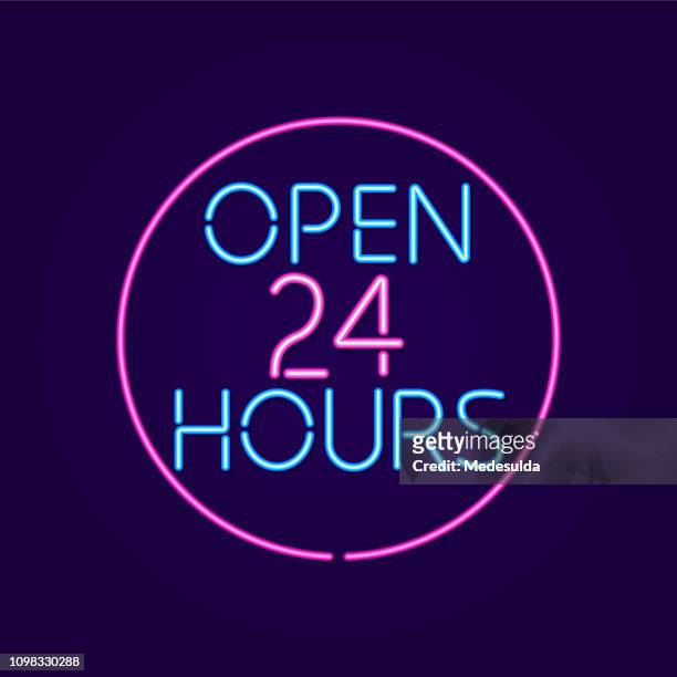 open 24 hours - neon open sign stock illustrations