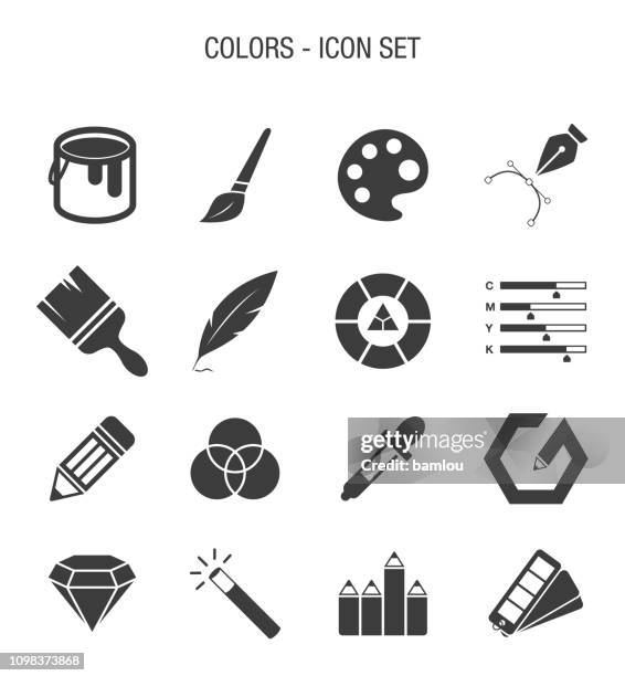 stockillustraties, clipart, cartoons en iconen met kleur gerelateerde icon set - verfkwast
