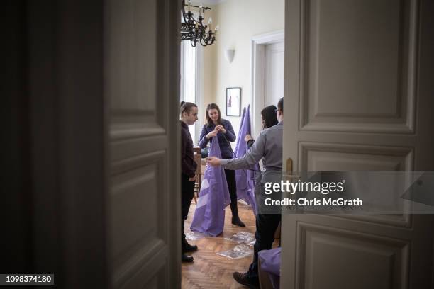 Members of the Momentum Party prepare at their offices ahead of joining an antigovernment protest on January 19, 2019 in Budapest, Hungary. Momentum...