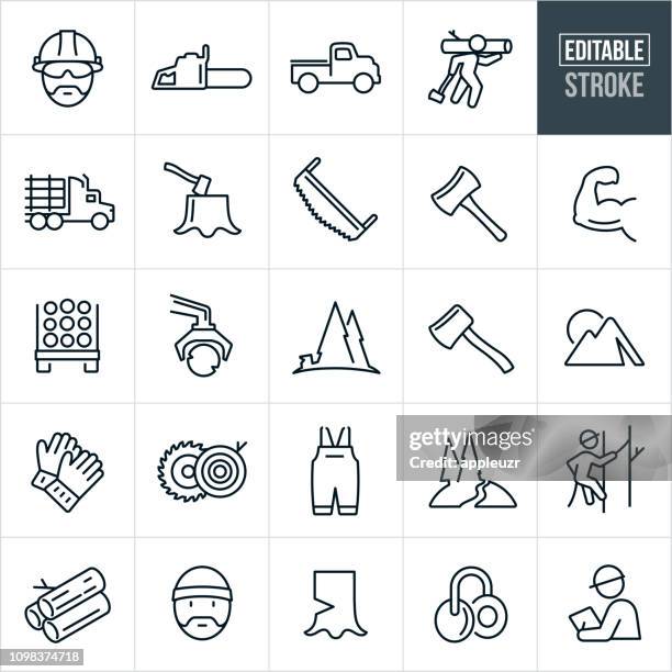 bildbanksillustrationer, clip art samt tecknat material och ikoner med lumberjack linje ikoner - redigerbar stroke - men stock illustrations