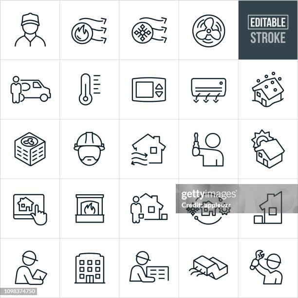 heating and cooling line icons - editable stroke - air duct stock illustrations