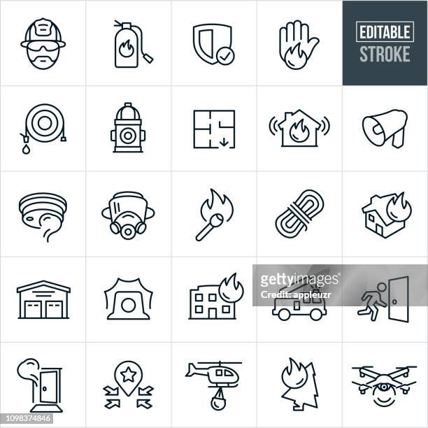 firefighting line icons - editable stroke - accidents and disasters stock illustrations