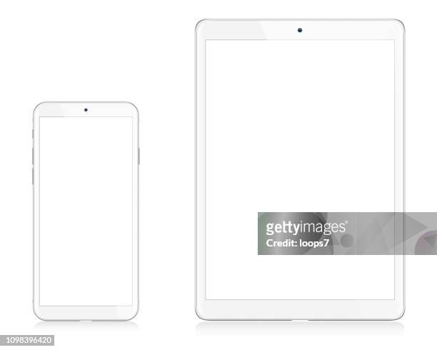 illustrazioni stock, clip art, cartoni animati e icone di tendenza di moderno tablet digitale bianco e smartphone - pc ultramobile