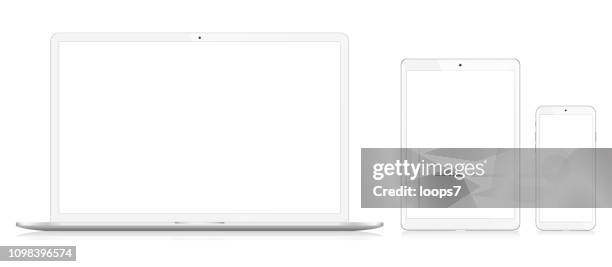 laptop, smart phone and digital tablet - white ipad stock illustrations