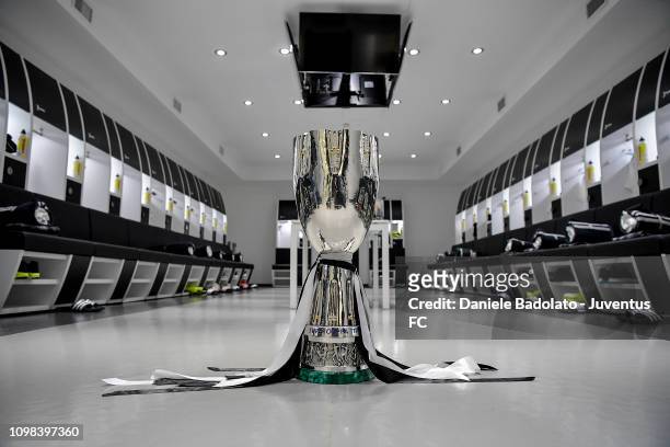 Supercoppa trophy in the dressing room before the Serie A match between Juventus and Chievo on January 21, 2019 in Turin, Italy.