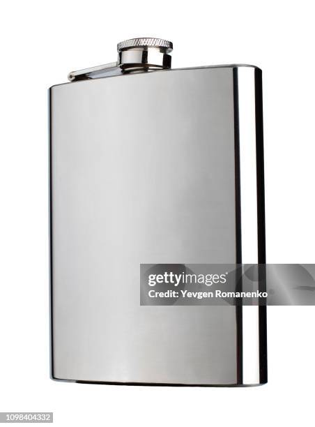 chrome flask isolated on white background - flachmann stock-fotos und bilder