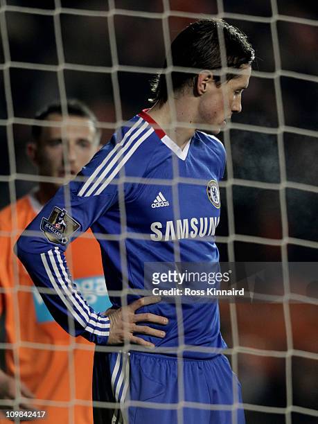 Fernando Torres of Chelsea looks on during the Barclays Premier League match between Blackpool and Chelsea at Bloomfield Road on March 7, 2011 in...